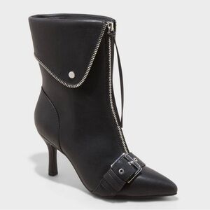 A New Day Black Moto Ankle Boots Point Toe Size 8